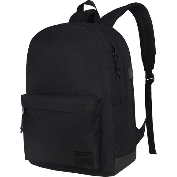 ? Women Black Casual Laptop Backpack USB Charging Port Lightweight Bookbag